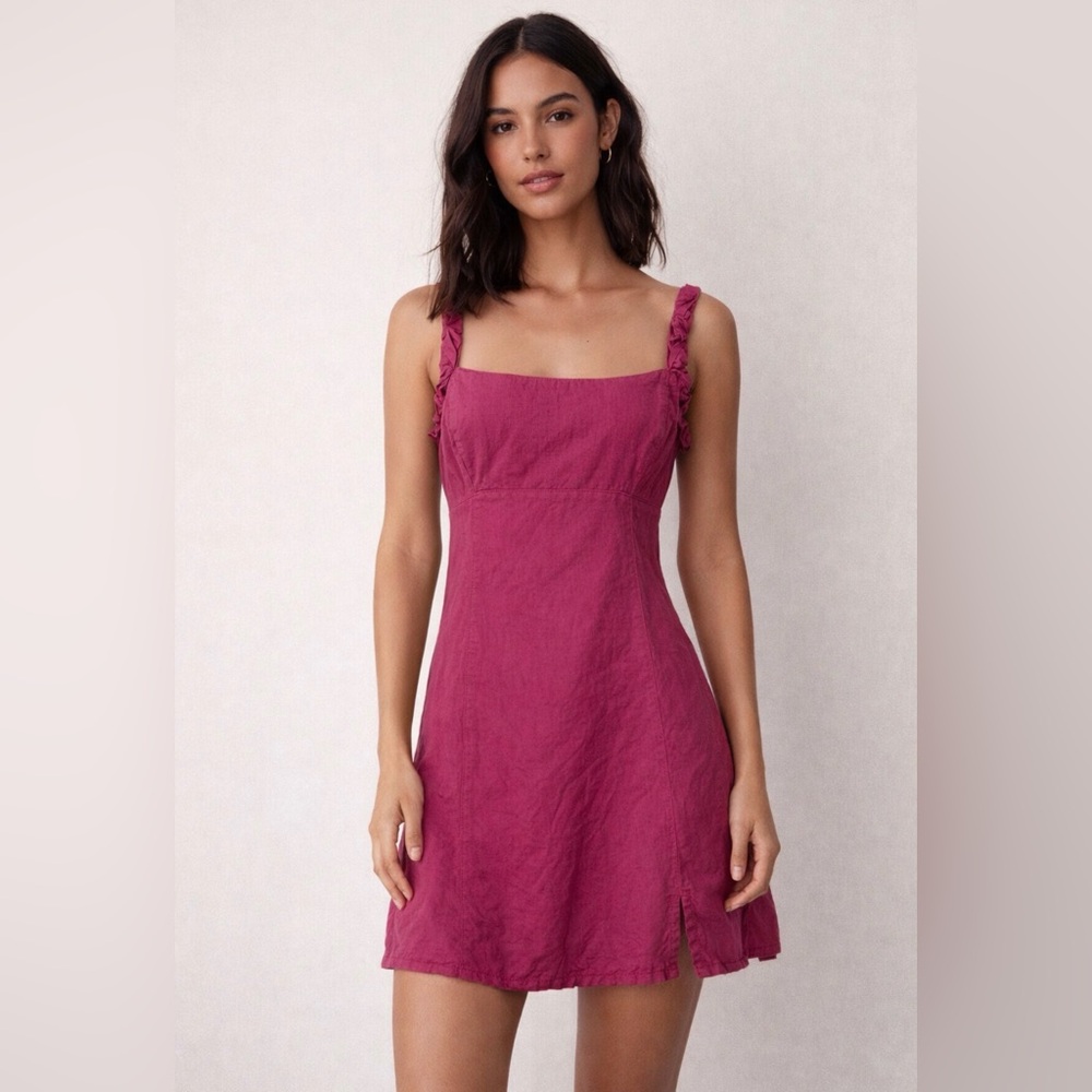 Zara Linen/Cotton Blend Sundress Mini Length 3DFloral Straps Back Zip Flaw